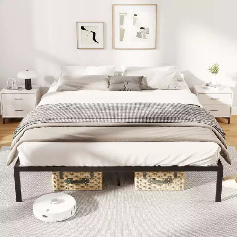 Costway Estructura de cama de metal tamaño Queen, soporte resistente, somier, base de colchón