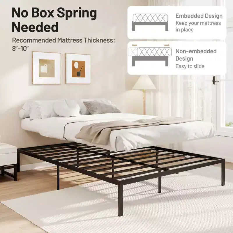 Costway Estructura de cama de metal tamaño Queen, soporte resistente, somier, base de colchón