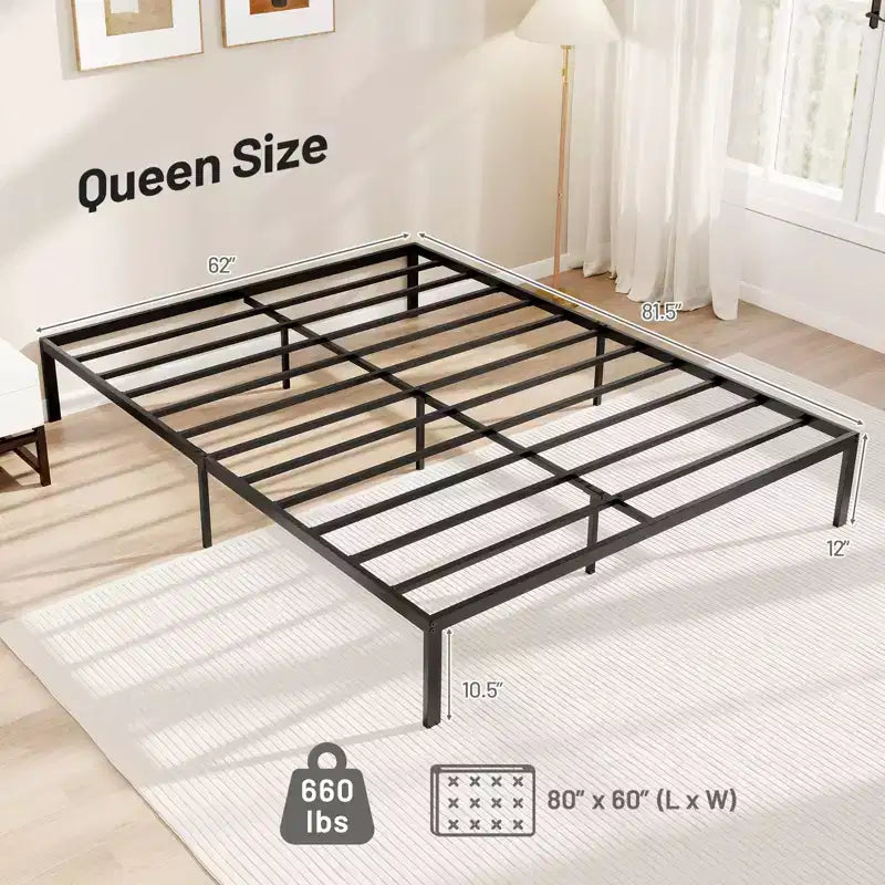 Costway Estructura de cama de metal tamaño Queen, soporte resistente, somier, base de colchón