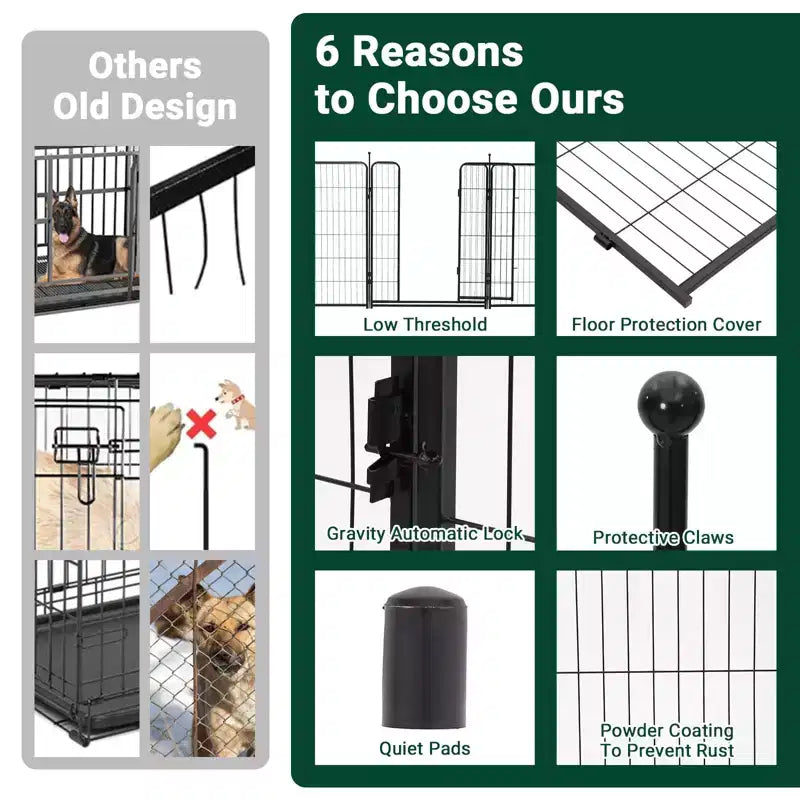 Parque para perros, parque para mascotas - Parque de ejercicio de metal resistente para mascotas para interiores/exteriores con puerta ancha, umbral bajo, portátil para cámping en caravana o jardín