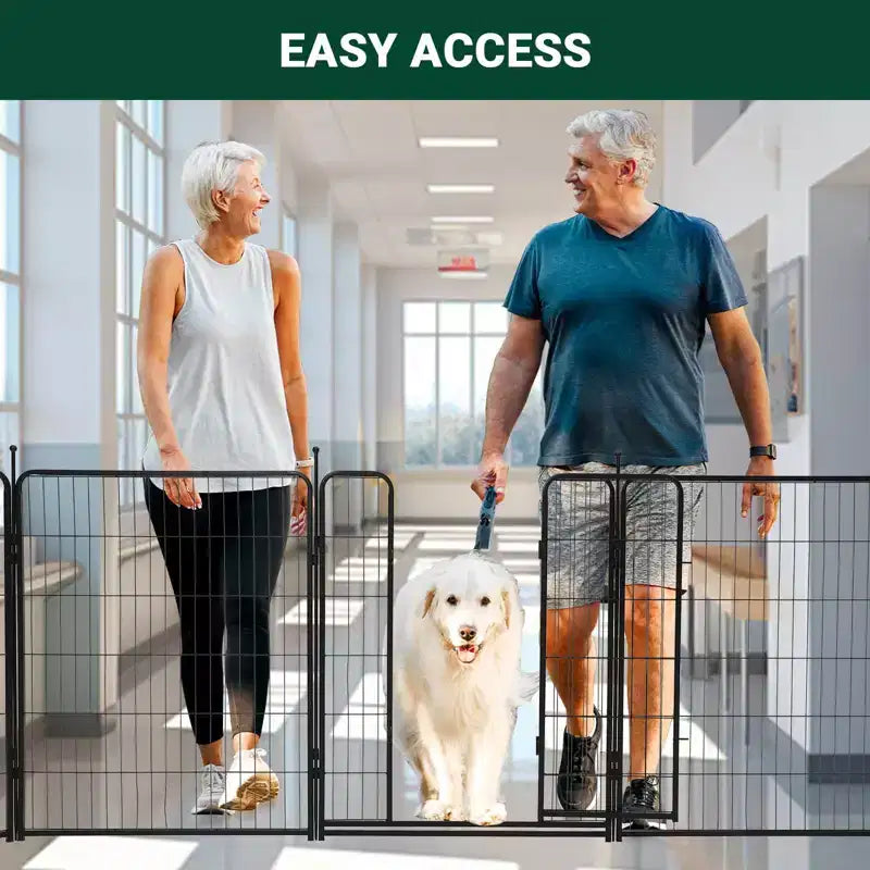 Parque para perros, parque para mascotas - Parque de ejercicio de metal resistente para mascotas para interiores/exteriores con puerta ancha, umbral bajo, portátil para cámping en caravana o jardín