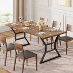 Mesa de comedor larga industrial rústica de 70.9 pulgadas para 6-8 personas, tablero de madera de ingeniería y estructura de hierro, diseño calado para cocina, comedor