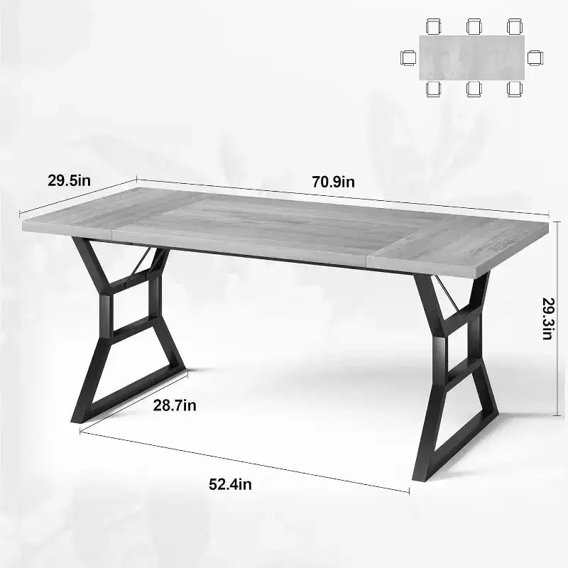 Mesa de comedor larga industrial rústica de 70.9 pulgadas para 6-8 personas, tablero de madera de ingeniería y estructura de hierro, diseño calado para cocina, comedor