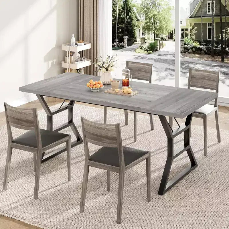 Mesa de comedor larga industrial rústica de 70.9 pulgadas para 6-8 personas, tablero de madera de ingeniería y estructura de hierro, diseño calado para cocina, comedor