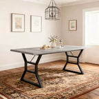 Mesa de comedor larga industrial rústica de 70.9 pulgadas para 6-8 personas, tablero de madera de ingeniería y estructura de hierro, diseño calado para cocina, comedor