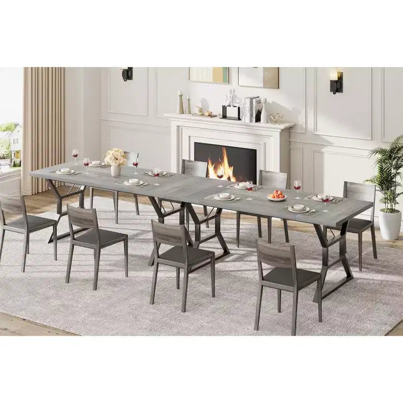 Mesa de comedor larga industrial rústica de 70.9 pulgadas para 6-8 personas, tablero de madera de ingeniería y estructura de hierro, diseño calado para cocina, comedor