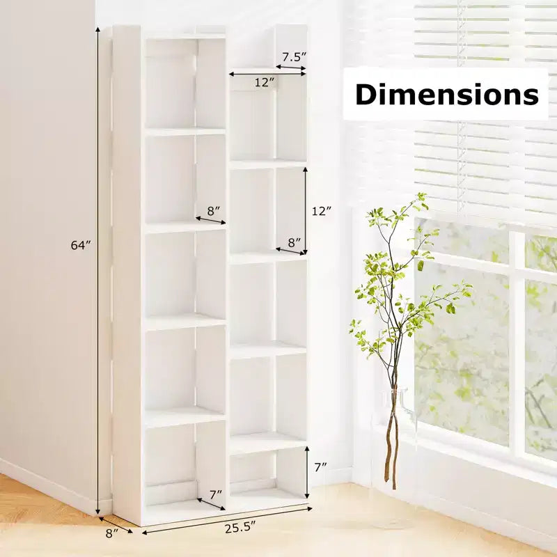 Estantería de 11 niveles Costway con kits antivuelco, estante de exhibición de madera en forma de árbol