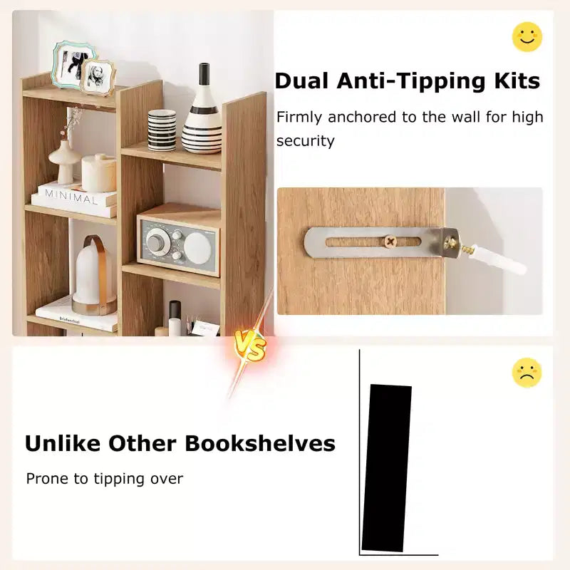 Estantería de 11 niveles Costway con kits antivuelco, estante de exhibición de madera en forma de árbol