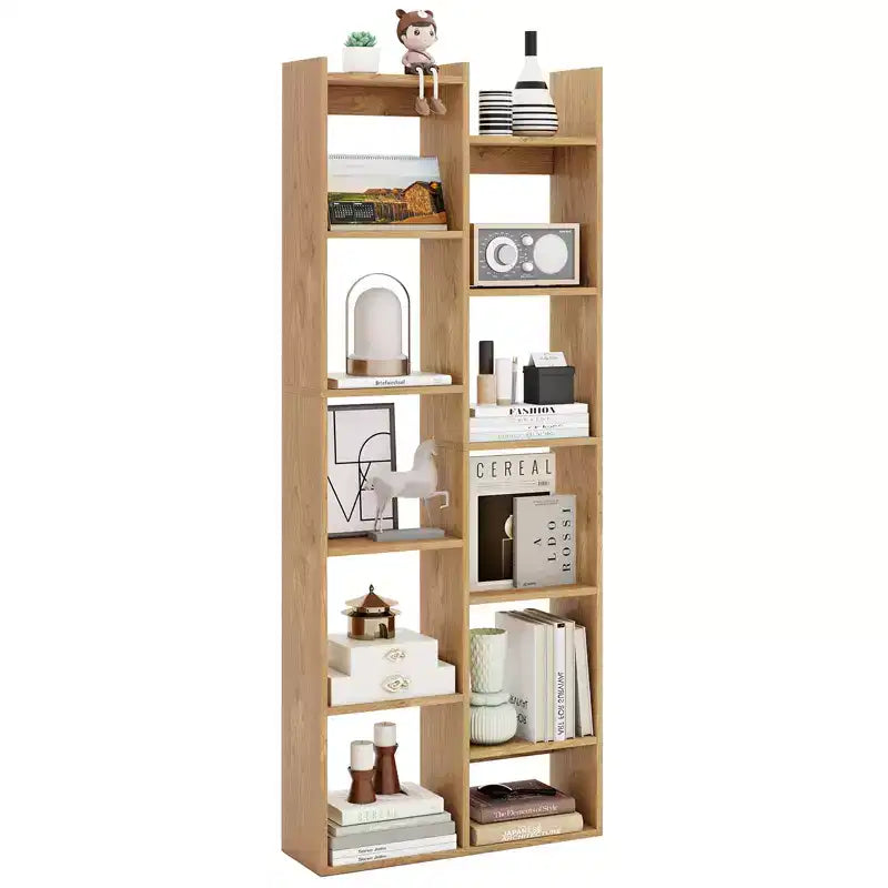 Costway 11-Tier Bookcase w/Anti-Tipping Kits Wood Display Shelf Tree-Shaped Bookshelf