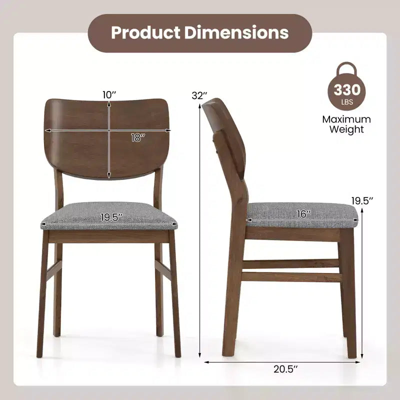 Juego de 2 sillas de comedor Costway con estructura de madera de caucho, asiento acolchado y respaldo curvo para sala de estar