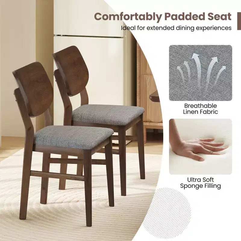 Juego de 2 sillas de comedor Costway con estructura de madera de caucho, asiento acolchado y respaldo curvo para sala de estar