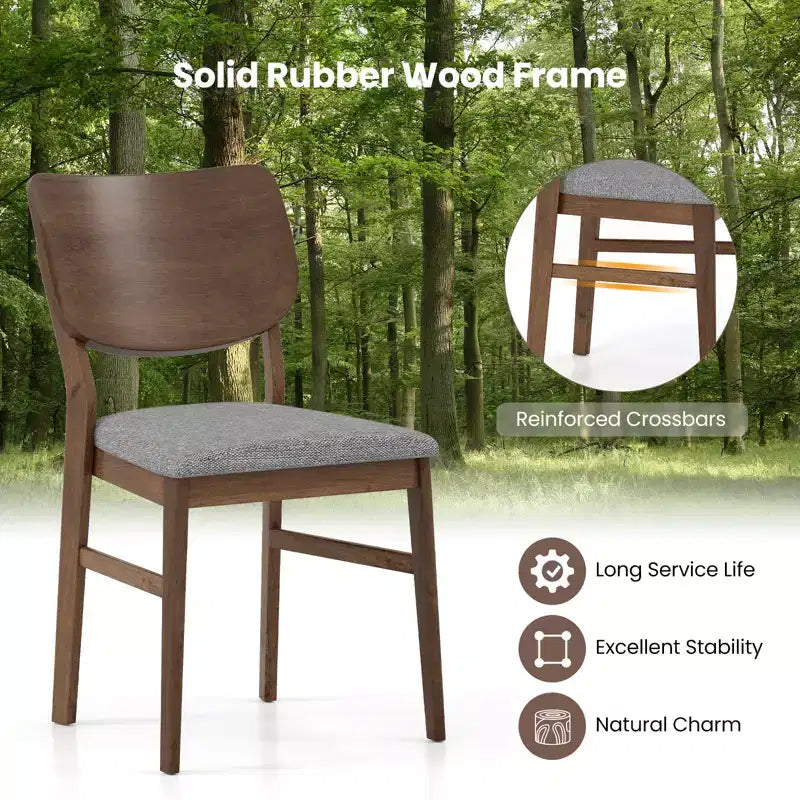 Juego de 2 sillas de comedor Costway con estructura de madera de caucho, asiento acolchado y respaldo curvo para sala de estar