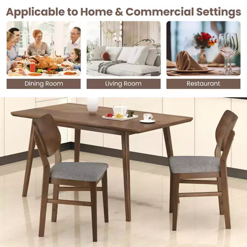 Juego de 2 sillas de comedor Costway con estructura de madera de caucho, asiento acolchado y respaldo curvo para sala de estar