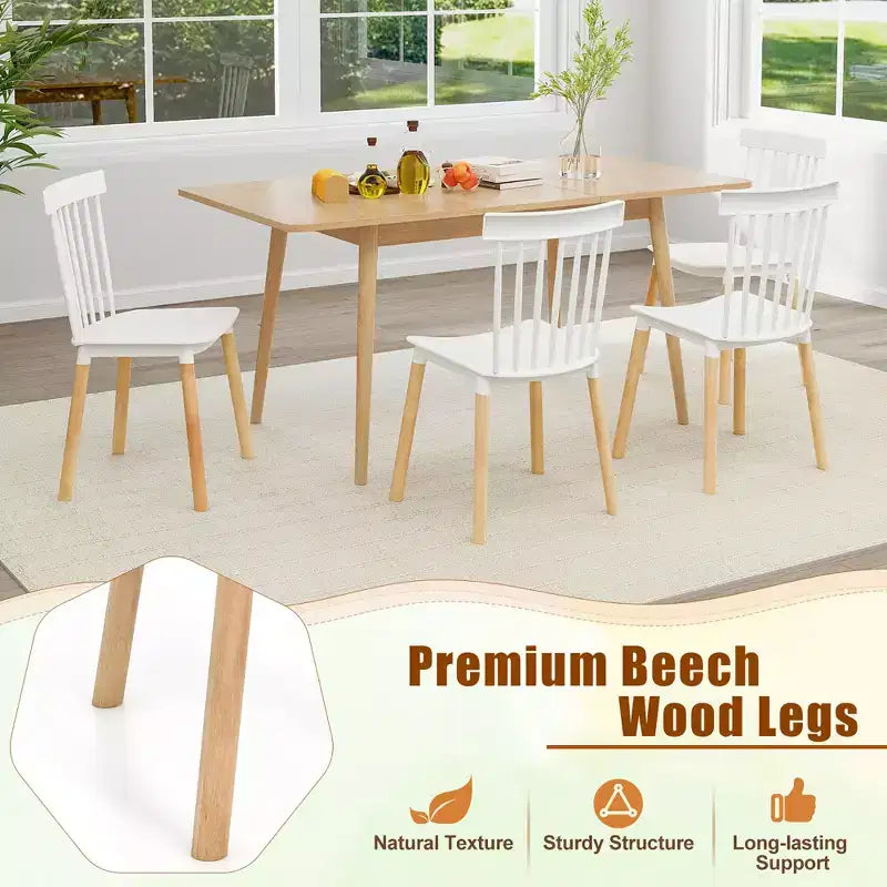 Costway Juego de 4 sillas de comedor Windsor Sillas de comedor con respaldo de husillo y asientos curvados