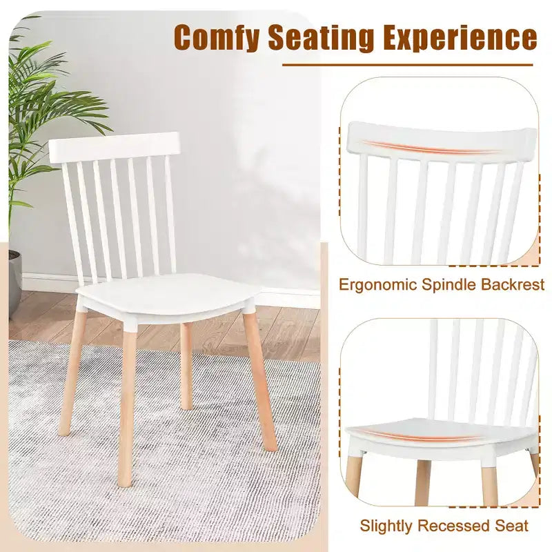 Costway Juego de 4 sillas de comedor Windsor Sillas de comedor con respaldo de husillo y asientos curvados