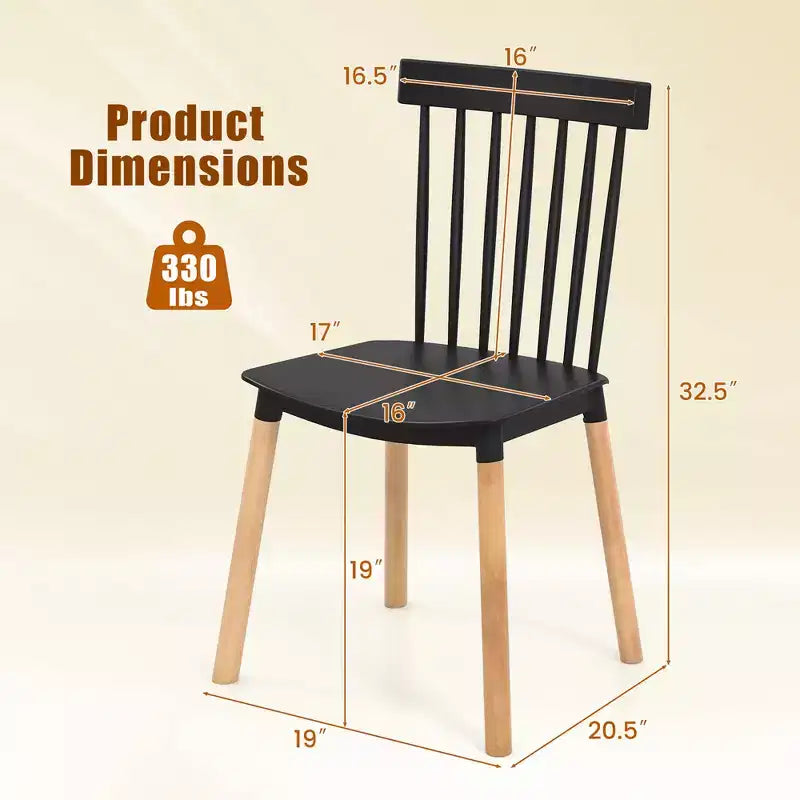Costway Juego de 4 sillas de comedor Windsor Sillas de comedor con respaldo de husillo y asientos curvados