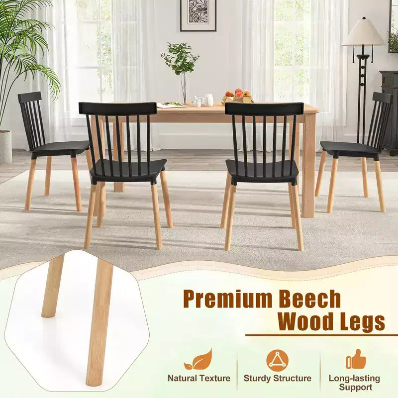Costway Juego de 4 sillas de comedor Windsor Sillas de comedor con respaldo de husillo y asientos curvados