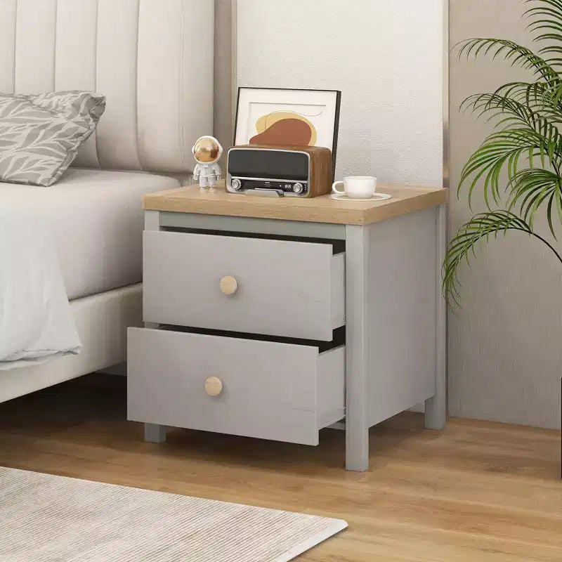 Mesita de noche Costway estilo rústico con patas de madera maciza y 2 cajones para dormitorio