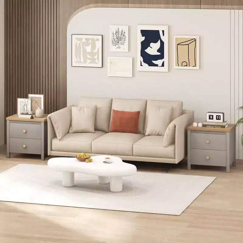 Mesita de noche Costway estilo rústico con patas de madera maciza y 2 cajones para dormitorio