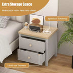 Mesita de noche Costway estilo rústico con patas de madera maciza y 2 cajones para dormitorio