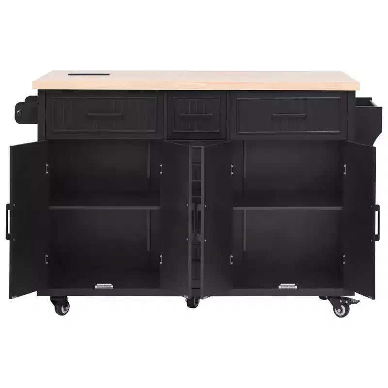 Isla de Cocina con Abatible, Carrito de Cocina Rodante con Ruedas con Puertas, Cajones y Toma de Corriente para Comedor