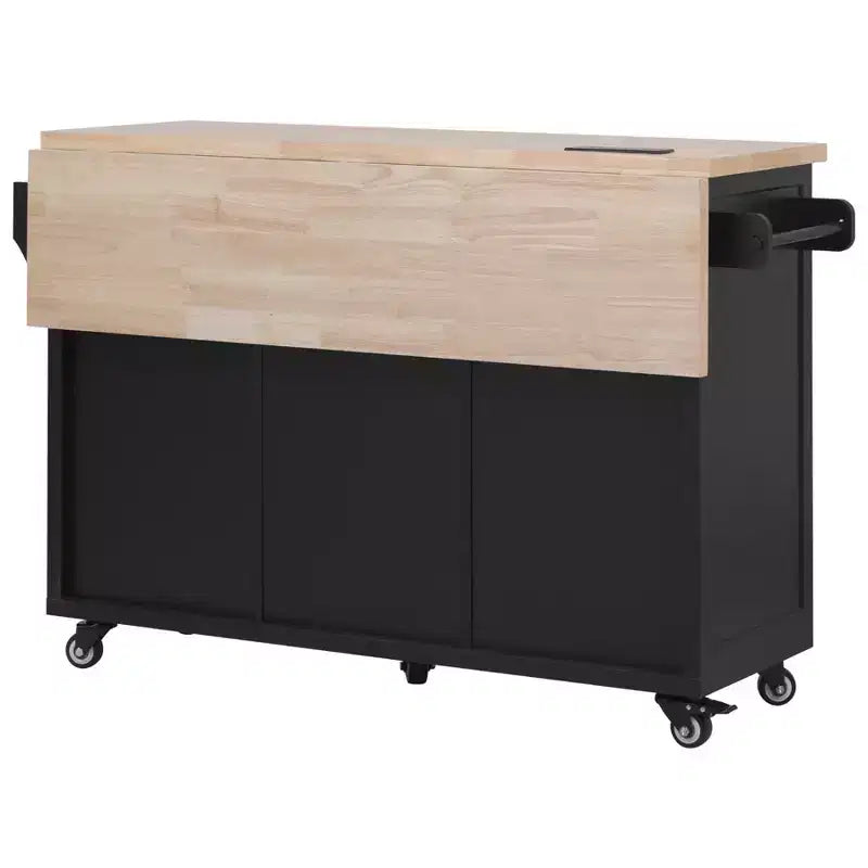 Isla de Cocina con Abatible, Carrito de Cocina Rodante con Ruedas con Puertas, Cajones y Toma de Corriente para Comedor
