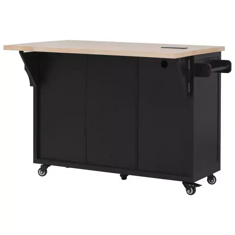 Isla de Cocina con Abatible, Carrito de Cocina Rodante con Ruedas con Puertas, Cajones y Toma de Corriente para Comedor