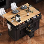 Isla de Cocina con Abatible, Carrito de Cocina Rodante con Ruedas con Puertas, Cajones y Toma de Corriente para Comedor