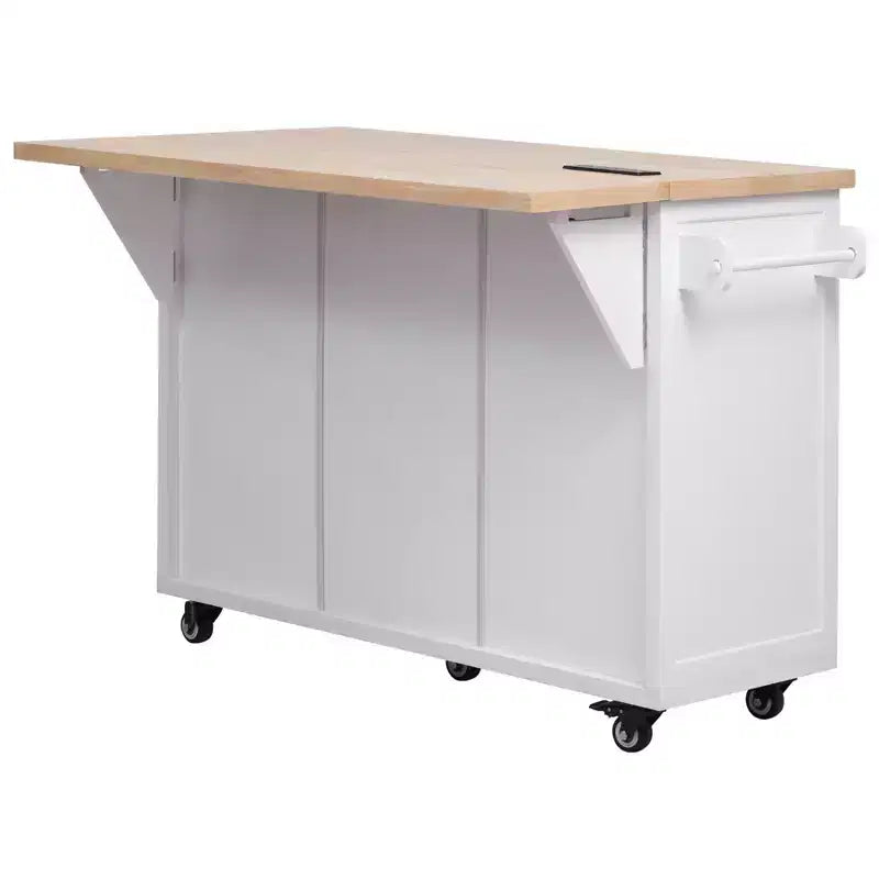 Isla de Cocina con Abatible, Carrito de Cocina Rodante con Ruedas con Puertas, Cajones y Toma de Corriente para Comedor