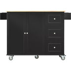 Carro de cocina con superficie de madera y barra de desayuno plegable, isla de cocina móvil con ruedas, almacenamiento y toallero