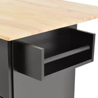 Carro de cocina con superficie de madera y barra de desayuno plegable, isla de cocina móvil con ruedas, almacenamiento y toallero