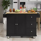 Carro de cocina con superficie de madera y barra de desayuno plegable, isla de cocina móvil con ruedas, almacenamiento y toallero