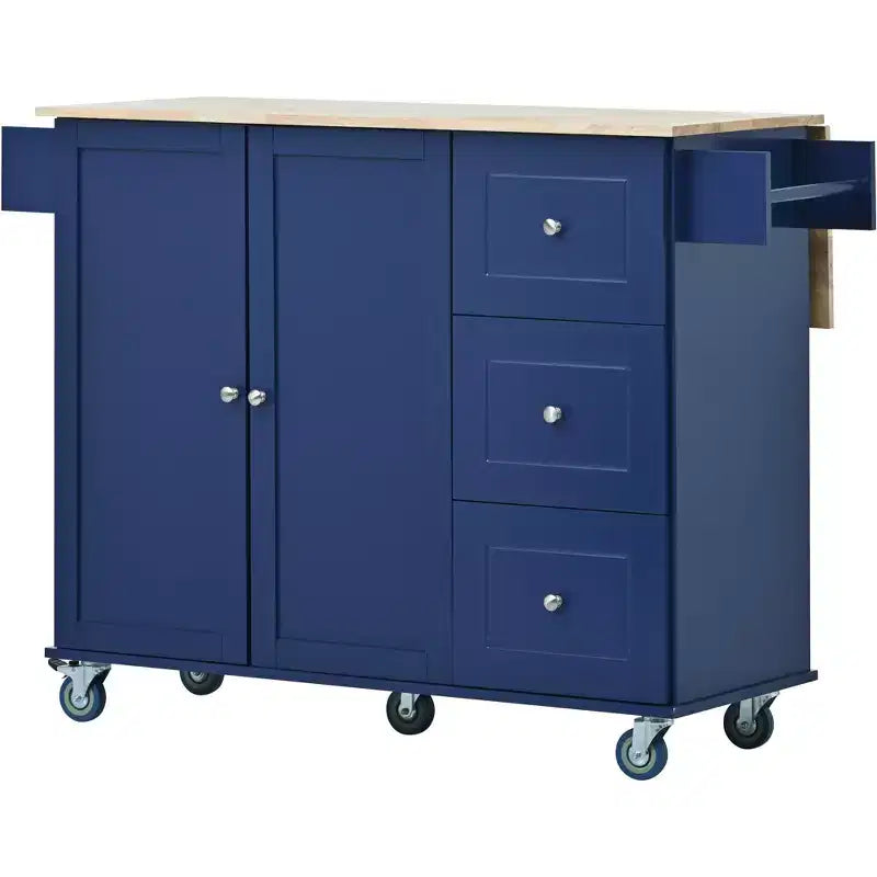 Carro de cocina con superficie de madera y barra de desayuno plegable, isla de cocina móvil con ruedas, almacenamiento y toallero
