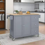 Carro de cocina con superficie de madera y barra de desayuno plegable, isla de cocina móvil con ruedas, almacenamiento y toallero