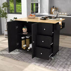 Carro de cocina con superficie de madera y barra de desayuno plegable, isla de cocina móvil con ruedas, almacenamiento y toallero