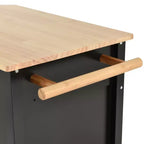 Carro de cocina con ruedas y encimera de madera maciza, ruedas con bloqueo, 137.9 cm de ancho, armario de 4 puertas y dos cajones, especiero