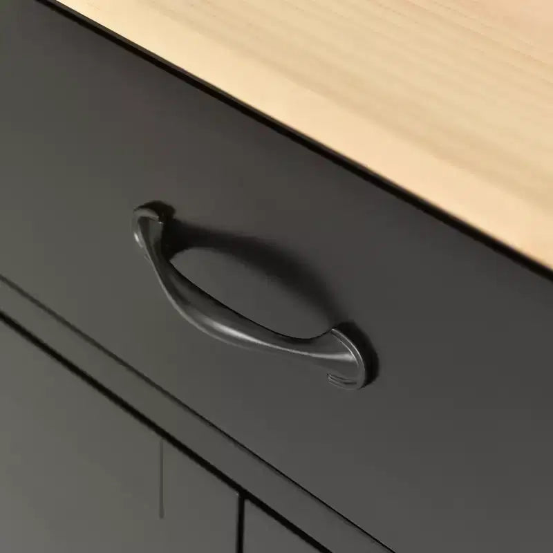 Carro de cocina con ruedas y encimera de madera maciza, ruedas con bloqueo, 137.9 cm de ancho, armario de 4 puertas y dos cajones, especiero