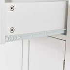 Carro de cocina con ruedas y encimera de madera maciza, ruedas con bloqueo, 137.9 cm de ancho, armario de 4 puertas y dos cajones, especiero