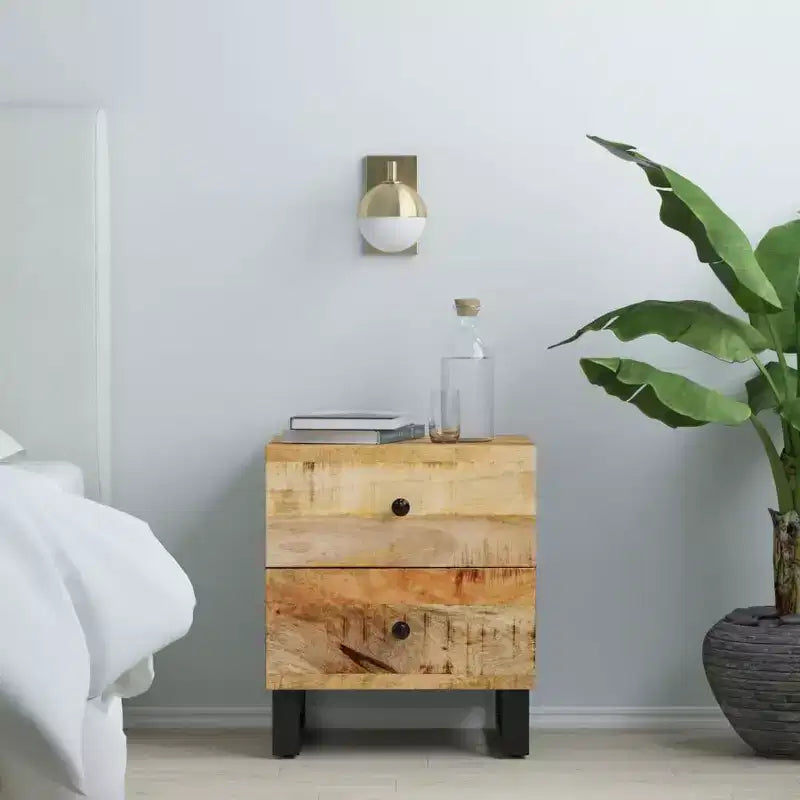 vidaXL Mesita de Noche Negra de Madera Maciza de Mango Mesita de Noche Mediana
