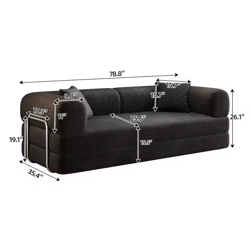 Whisen 78.8 Sofá seccional modular sin brazos, sofá cama convertible, sofá de compresión con respaldo y reposabrazos con almohada