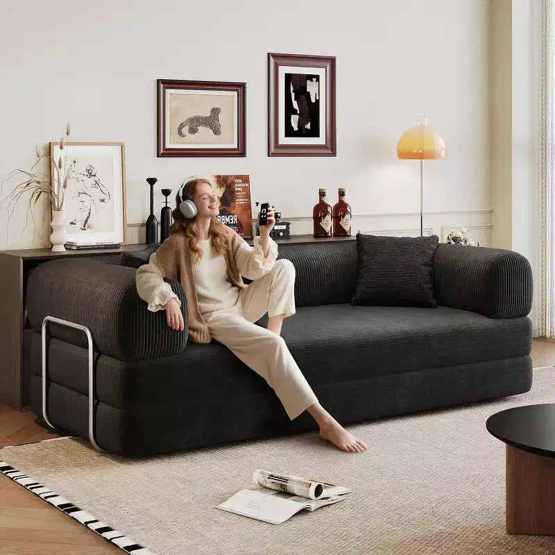 Whisen 78.8 Sofá seccional modular sin brazos, sofá cama convertible, sofá de compresión con respaldo y reposabrazos con almohada