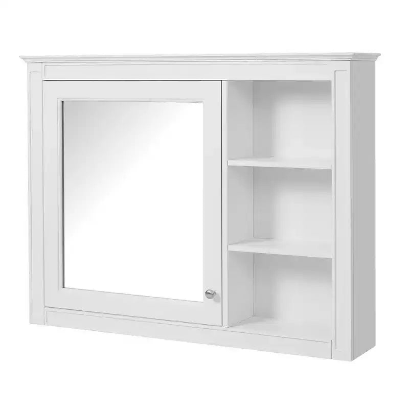 Whisen Armario de Almacenamiento de Baño Montado en la Pared, Armario para Medicinas, Armario con Espejo con 1 Estante Ajustable - Blanco