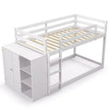 Costway Twin Over Twin Bunk Bed Wood Frame Storage Shelves Ladder Guardrails Kids White