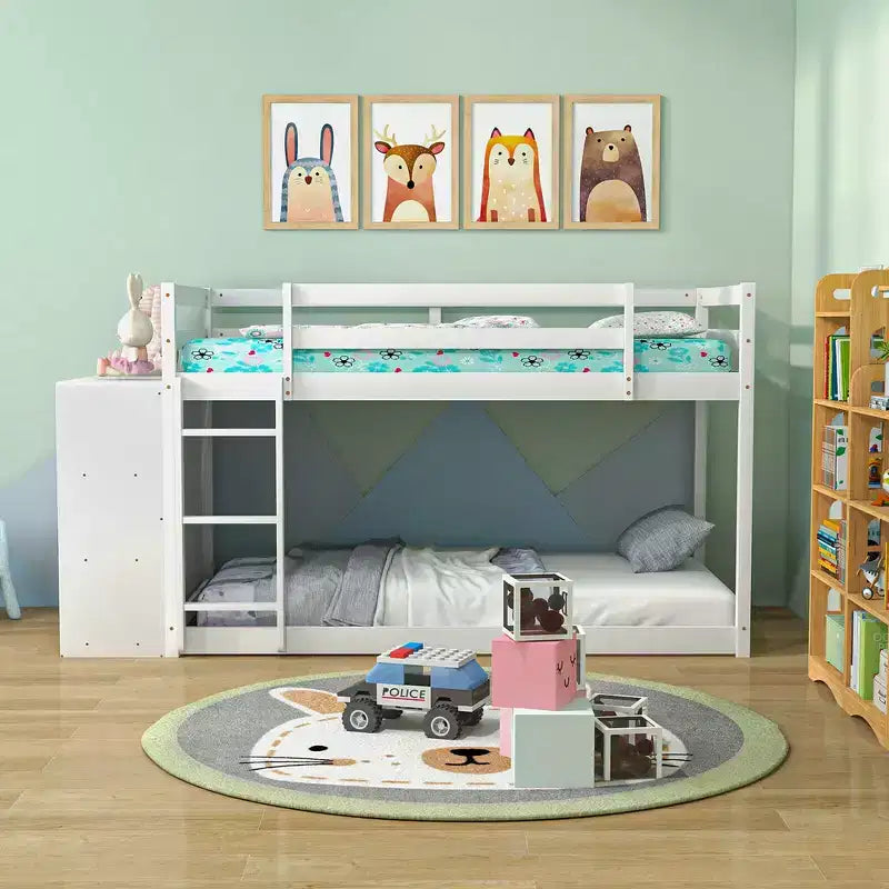 Costway litera doble sobre doble, marco de madera, estantes de almacenamiento, escalera, barandillas para niños, blanco