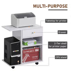 Soporte para impresora móvil, carro archivador rodante con ruedas, estante ajustable, cajón y soporte para CPU