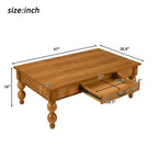 Juego de 3 mesas de centro de madera maciza Luxystar con cajón, incluye 1 mesa de centro vintage y 2 mesas auxiliares para sala de estar