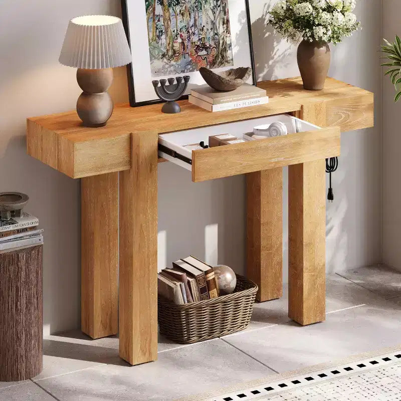 Mesa consola de 47" con cajones de almacenamiento, mesa detrás del sofá de chapa de madera, mesa estrecha para entrada para sala de estar u oficina en casa-Panipeachy