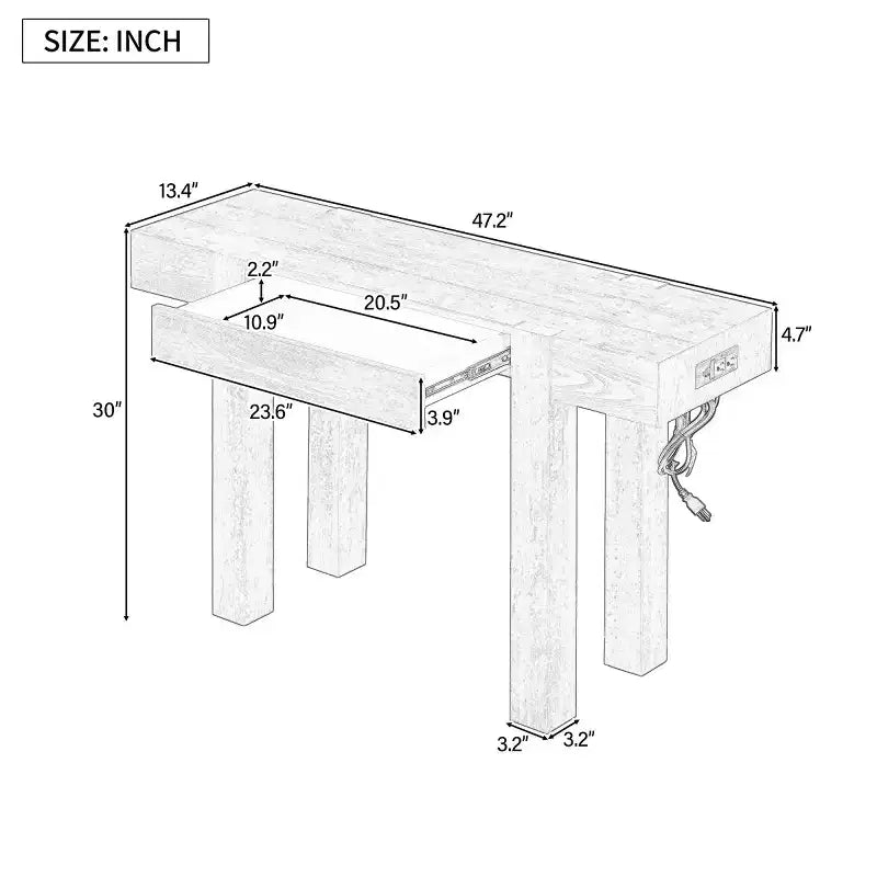 Mesa consola de 47" con cajones de almacenamiento, mesa detrás del sofá de chapa de madera, mesa estrecha para entrada para sala de estar u oficina en casa-Panipeachy