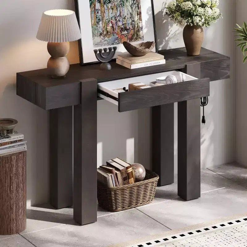 Mesa consola de 47" con cajones de almacenamiento, mesa detrás del sofá de chapa de madera, mesa estrecha para entrada para sala de estar u oficina en casa-Panipeachy