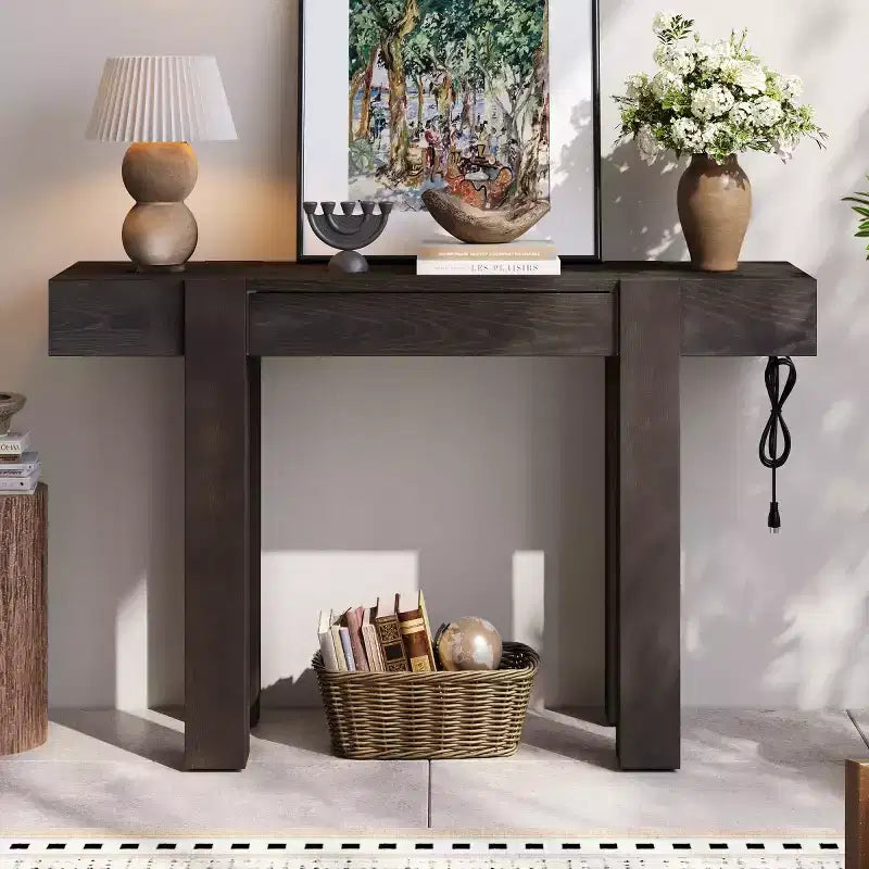 Mesa consola de 47" con cajones de almacenamiento, mesa detrás del sofá de chapa de madera, mesa estrecha para entrada para sala de estar u oficina en casa-Panipeachy